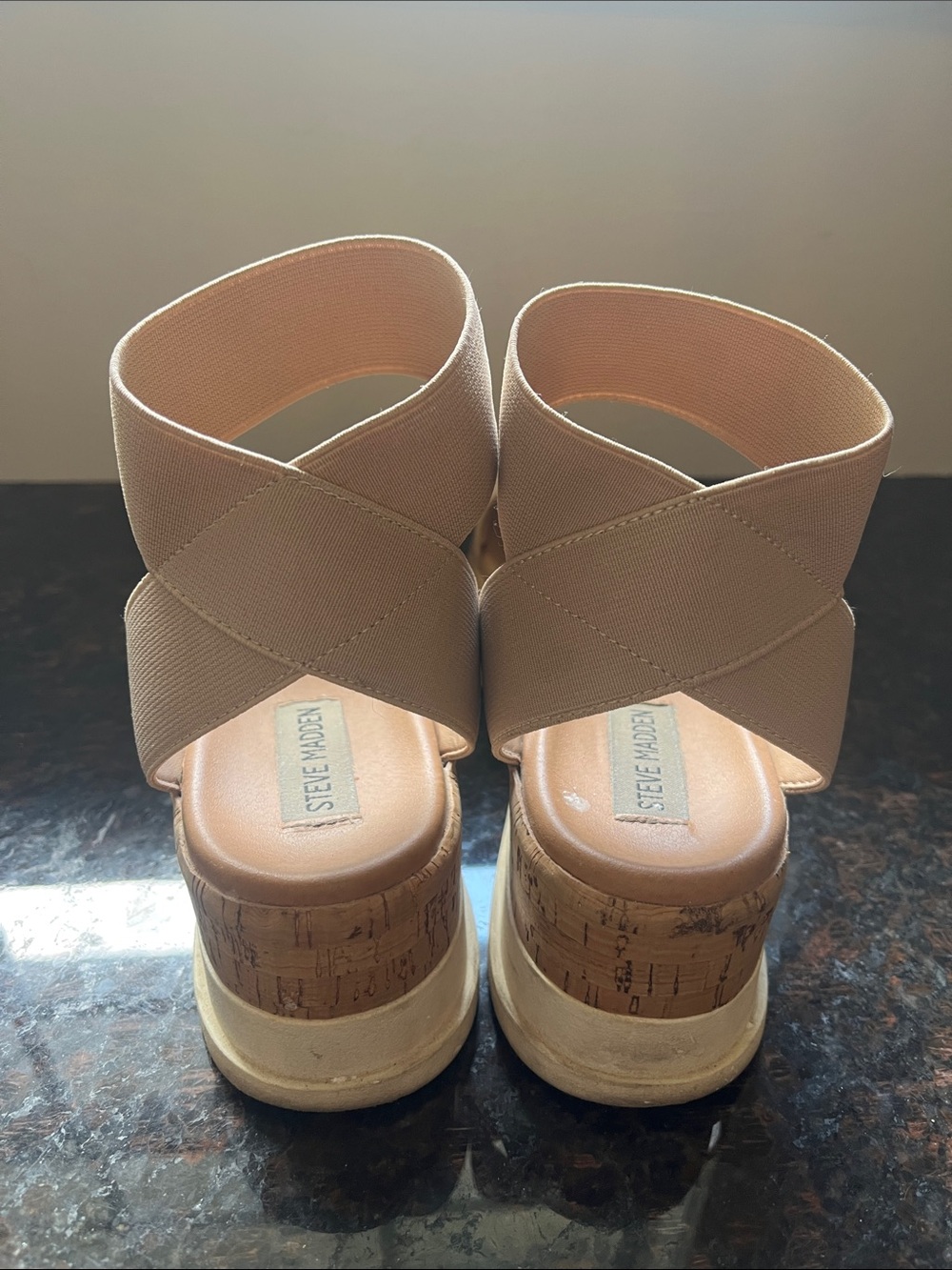 Steve Madden Neutral Beige Cork Platform Sandal with Ankle Band - Picture 6 of 9
